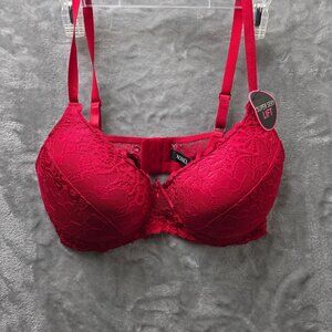 XOXO Super Sexy Lift Bra Women 42D Cherry Red Mesh Hook & Eye Padded Comfort NWT